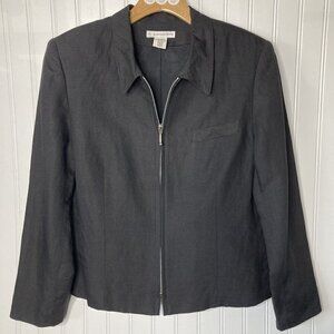 J.London Women’s 8 Linen Blend Full Front Zip Lined Crop Jacket Top